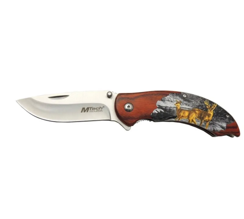 Mtech Y13 G Kahverengi Kamp Çakı 20cm- Yarı Otomatik, Kemerlkli, Ahşap Geyik İşlemeli Sap Mtech Y13 G Kahverengi Kamp Çakı 20cm- Yarı Otomatik, Kemerlkli, Ahşap Geyik İşlemeli Sap