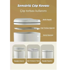 Otomatik Hareket Sensörlü Akıllı Çöp Kovası – 20 Litre Sessiz ve Hijyenik Kullanım