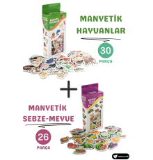 Oyuncak Manyetik Mıknatıslı 30 Parça Hayvanlar ve 26 Parça Sebze Meyveler Eğitici Set Magnet