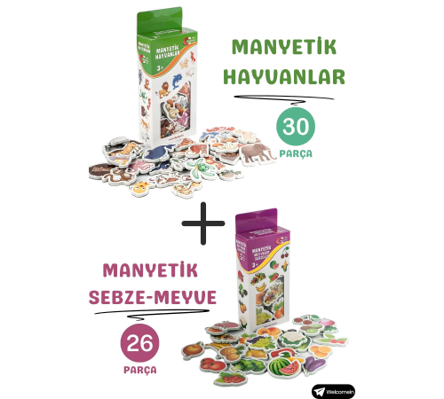 Oyuncak Manyetik Mıknatıslı 30 Parça Hayvanlar ve 26 Parça Sebze Meyveler Eğitici Set Magnet Oyuncak Manyetik Mıknatıslı 30 Parça Hayvanlar ve 26 Parça Sebze Meyveler Eğitici Set Magnet