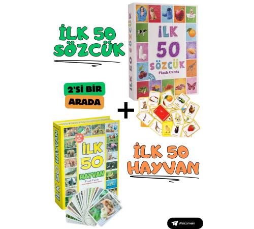 Oyuncak Minik Bebeğimin İlk 50 Sözcük Kartları ve İlk 50 Hayvanlar Kartları Flash Kart 2'li Set Oyuncak Minik Bebeğimin İlk 50 Sözcük Kartları ve İlk 50 Hayvanlar Kartları Flash Kart 2'li Set