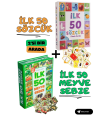 Oyuncak Minik Bebeğimin İlk 50 Sözcük Kartları ve İlk 50 Meyve Sebze Kartları Flash Kart Set 2'li