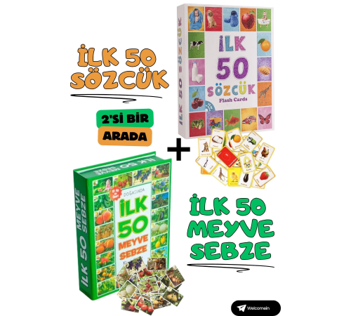 Oyuncak Minik Bebeğimin İlk 50 Sözcük Kartları ve İlk 50 Meyve Sebze Kartları Flash Kart Set 2'li Oyuncak Minik Bebeğimin İlk 50 Sözcük Kartları ve İlk 50 Meyve Sebze Kartları Flash Kart Set 2'li