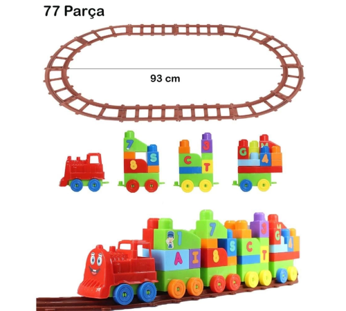 Play Blox Oyuncak Tren Seti 77 Parça Sayılar ve Alfabe Treni Parlak Renkler Mega Blok Seti