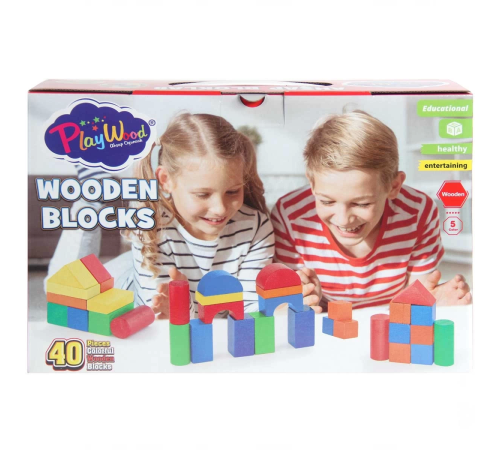Playwood Kutuda Ahşap Renkli Bloklar 40 Parça