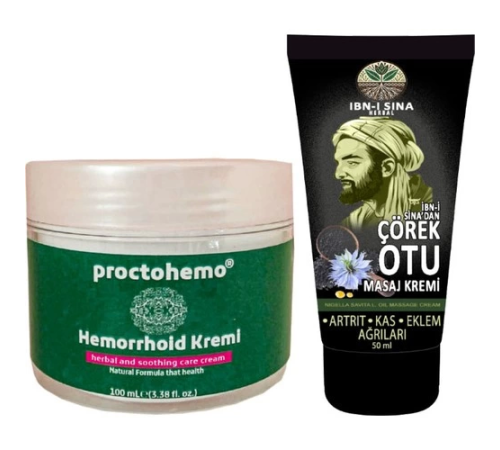 Proctohemo 100 ml + Ibn-i Sina Çörek Otu Kremi 50 ml Sırt Bel Kas Diz Teskin Edici Masaj Kremi Proctohemo 100 ml + Ibn-i Sina Çörek Otu Kremi 50 ml Sırt Bel Kas Diz Teskin Edici Masaj Kremi