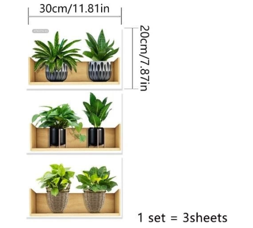 Raflı Bitki Tasarımlı Yapışkanlı Sticker 20*30 cm 3lü Set MC-663 Raflı Bitki Tasarımlı Yapışkanlı Sticker 20*30 cm 3lü Set MC-663