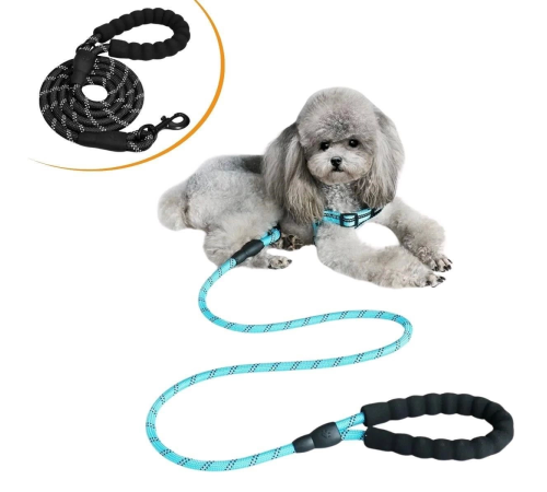 Reflektörlü Fosforlu Köpek Gezdirme Halatı Tasma Kayışı Metal Kancalı 130 cm