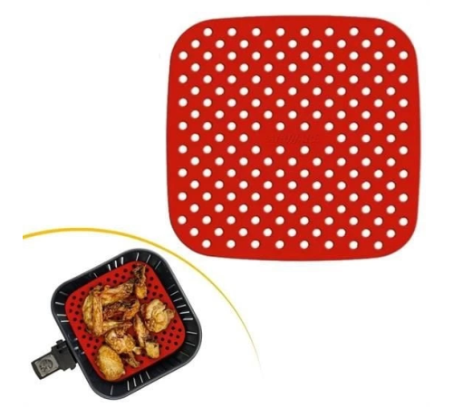 Renkli Isıya Dayanıklı Yıkanılabilir Silikon Fırın Ve Airfryer Kare Pişirme Matı 21,5 Cm