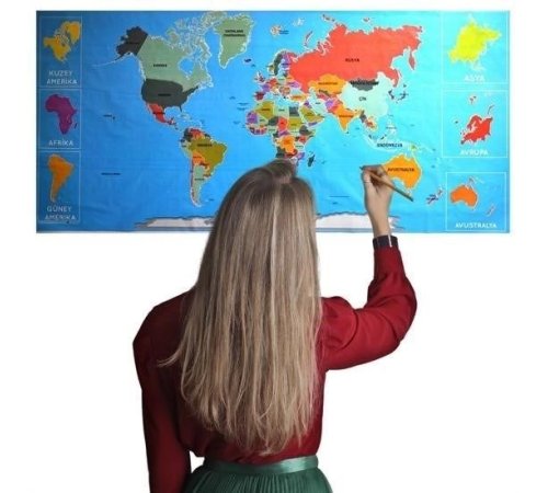 Renkli Atlas Dünya Haritası Manyetik Yapıştırıcı Gerektirmeyen Duvar Stickerı 118 CM * 56 CM Renkli Atlas Dünya Haritası Manyetik Yapıştırıcı Gerektirmeyen Duvar Stickerı 118 CM * 56 CM