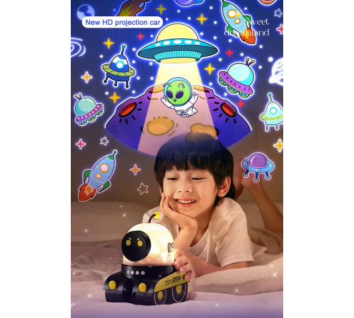 Robot Projeksiyon Gece Lambası Hoparlörlü Şarjlı Yıldızlı Gökyüzü Temalı LED Projeksiyon Lambası