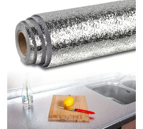 Rulo Gümüş Alüminyum Folyo Duvar Kağıdı, Kendinden Yapışkanlı Raf İçi, Su Geçirmez Folyo 2 mt x 60 cm Rulo Gümüş Alüminyum Folyo Duvar Kağıdı, Kendinden Yapışkanlı Raf İçi, Su Geçirmez Folyo 2 mt x 60 cm