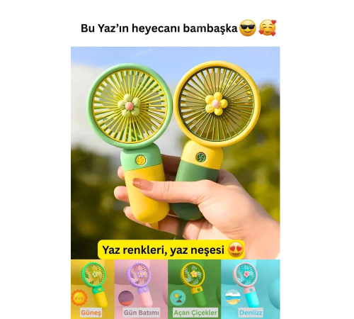 Güçlü Parvaneli Renkli Mini El Fanı Taşınabilir Şarjlı Serinletici Vantilatör Soğutucu