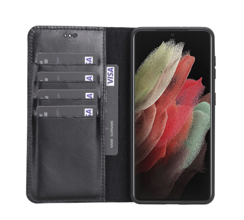 Samsung Galaxy S21 Plus Uyumlu Deri Cüzdanlı Kılıf RST1 Siyah Samsung Galaxy S21 Plus Uyumlu Deri Cüzdanlı Kılıf RST1 Siyah