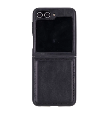 Samsung Galaxy Z Flip5 Uyumlu Deri Arka Kapak Parlak Siyah