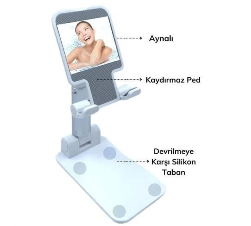 Siyah Aynalı Cep Telefonu Sabitleyici Stand Katlanabilir Ayarlanabilir Telefon Standı