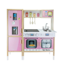 T1013 Ahşap Buzdolaplı Mutfak Pembe