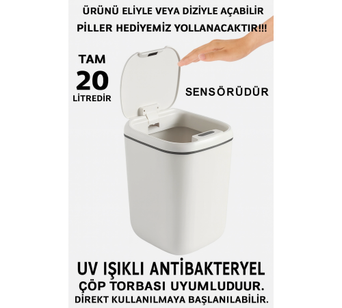 Teknolojik Çöp Kutusu Otomatik Aç Kapat Sensörlü Mutfak Banyo Ev Ofis PİLLER DAHİLDİR
