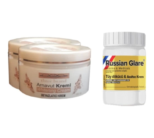 Three Brand 100 ml Arnavut Aklık Kremi 2 Ad + Russıan Glare Tüy Dökücü Azaltıcı Merhem 50ML 1 Ad Three Brand 100 ml Arnavut Aklık Kremi 2 Ad + Russıan Glare Tüy Dökücü Azaltıcı Merhem 50ML 1 Ad