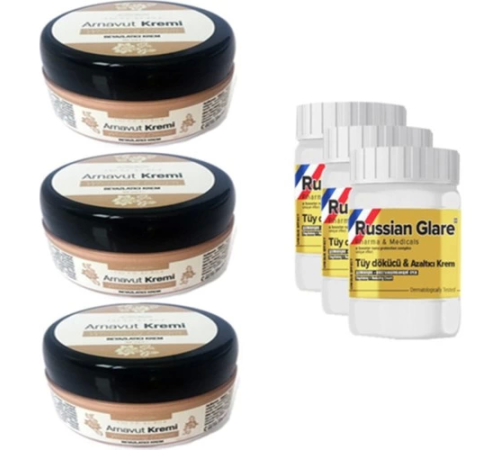 Three Brand 50 ml Arnavut Aklık Kremi 3 Ad + Russıan Glare Tüy Dökücü Azaltıcı Merhem 50 ml 3 Ad - 000031KI
