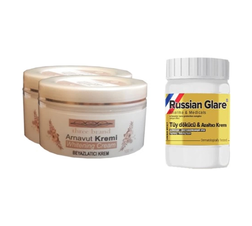 Three Brand Whitening Cream 100 ml Arnavut Kremi Aklık Kremi 2 Adet + Russıan Glare Tüy Dökücü Azaltıcı Merhem 50 ml Three Brand Whitening Cream 100 ml Arnavut Kremi Aklık Kremi 2 Adet + Russıan Glare Tüy Dökücü Azaltıcı Merhem 50 ml