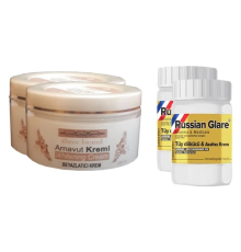 Three Brand Whitening Cream 100 ml Arnavut Kremi Aklık Kremi 2 Adet + Russıan Glare Tüy Dökücü Azaltıcı Merhem 50 ml 2 Adet
