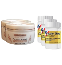 Three Brand Whitening Cream 100 ml Arnavut Kremi Aklık Kremi 2 Adet + Russıan Glare Tüy Dökücü Azaltıcı Merhem 50 ml 3 Adet