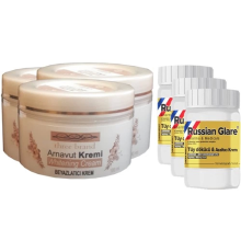 Three Brand Whitening Cream 100 ml Arnavut Kremi Aklık Kremi 3 Adet + Russıan Glare Tüy Dökücü Azaltıcı Merhem 50 ml 3 Adet