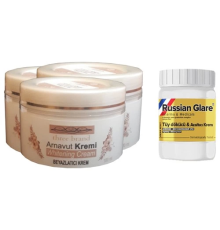 Three Brand Whitening Cream 100 ml Arnavut Kremi Aklık Kremi 3 Adet + Russıan Glare Tüy Dökücü Azaltıcı Merhem 50 ml