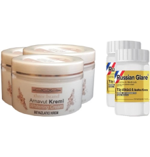 Three Brand Whitening Cream 100 ml Arnavut Kremi Aklık Kremi 3 Adet + Russıan Glare Tüy Dökücü Azaltıcı Merhem 50 ml 2 Adet