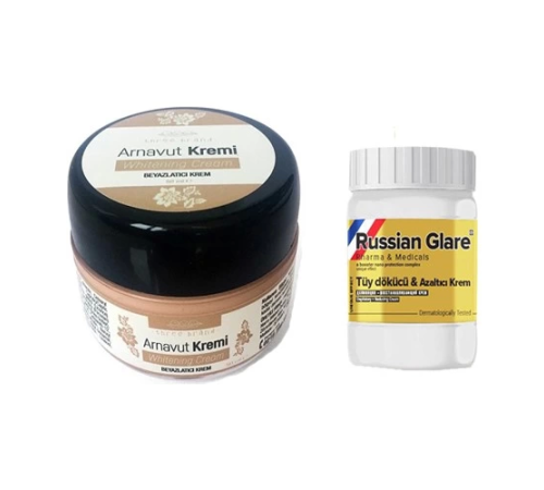 Three Brand Whitening Cream 50 ml Arnavut Kremi Aklık Kremi 1 Adet + Russıan Glare Tüy Dökücü Azaltıcı Merhem 50ML 1 Adet