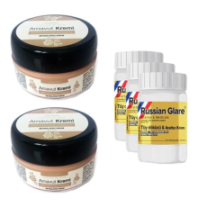 Three Brand Whitening Cream 50 ml Arnavut Kremi Aklık Kremi 2 Adet + Russıan Glare Tüy Dökücü Azaltıcı Merhem 50 ml 3 Adet