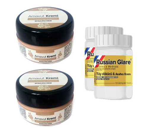 Three Brand Whitening Cream 50 ml Arnavut Kremi Aklık Kremi 2 Adet + Russıan Glare Tüy Dökücü Azaltıcı Merhem 50ML 2 Adet