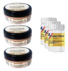 Three Brand Whitening Cream 50 ml Arnavut Kremi Aklık Kremi 3 Adet + Russıan Glare Tüy Dökücü Azaltıcı Merhem 50 ml 3 Adet