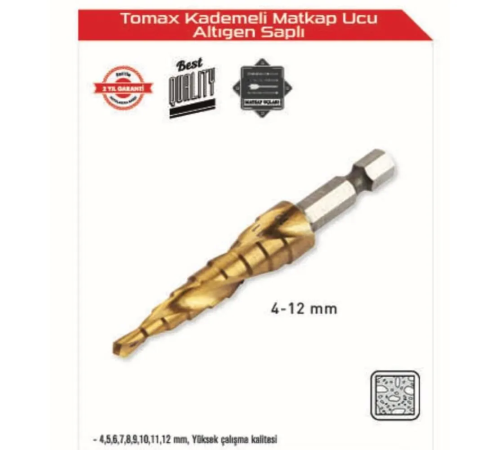 Tomax Kademeli Matkap Ucu 4-12 mm Arası - Altıgen Saplı Tomax Kademeli Matkap Ucu 4-12 mm Arası - Altıgen Saplı