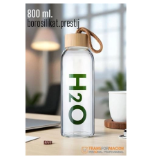 Transformacion Cam Matara - 800 Ml Bambu Kapaklı Borosilikat Cam Matara - Ofis Matarası