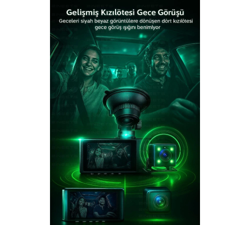 Wifi 1080p Araç içi 3 Kameralı Lcd Ekranlı Gece Görüşlü , G-sensör , Geri Görüş Kamera Wifi 1080p Araç içi 3 Kameralı Lcd Ekranlı Gece Görüşlü , G-sensör , Geri Görüş Kamera