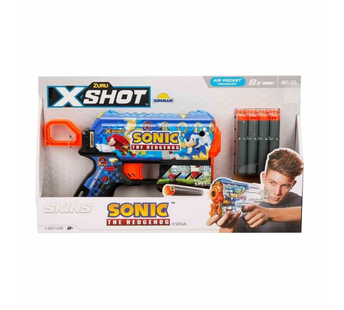 X-Shot Skins Flux Sonic The Hedgehog 8 Mermili Sünger Dart Atan Silah 21 cm