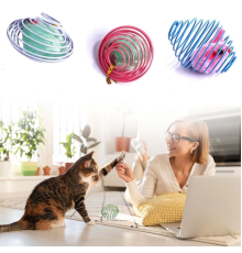 Yaylı Metal Fareli Kafes Kedi Oyun Topu Sıçrayan Spiral Kedi Topu