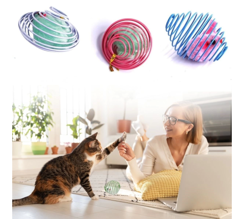 Yaylı Metal Fareli Kafes Kedi Oyun Topu Sıçrayan Spiral Kedi Topu