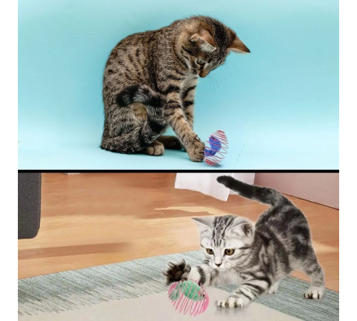 Yaylı Metal Fareli Kafes Kedi Oyun Topu Sıçrayan Spiral Kedi Topu