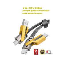 4in1 PD 65 Watt Type-C/27 Watt iPhone Halat Örgü Kırılmaz Uç 1MT Hızlı Şarj ve Data Kablosu fp98