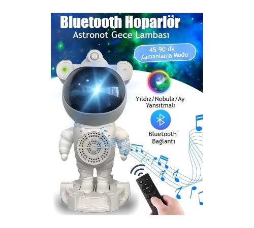 Alüminyum Taşınabilir hoparlör Astronot Bluetooth Hoparlör - Projeksiyon, Gece Lambası, RGB LED, SD