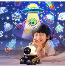 Çocuklar İçin Eğitici Eğlenceli Robot Figür Projektör Gece Lambası Uyku Arkadaşı