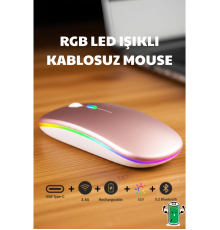 Kablosuz Fare Wireless Mouse, Bluetooth 5.2, Şarjlı, Ergonomik, Type-c, 800/1200/1600 Dpı, Led Işık