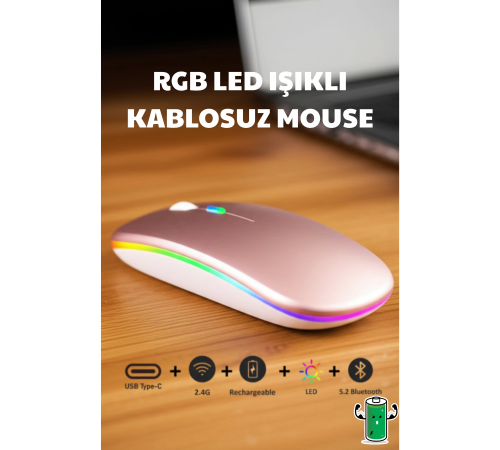 Kablosuz Fare Wireless Mouse, Bluetooth 5.2, Şarjlı, Ergonomik, Type-c, 800/1200/1600 Dpı, Led Işık Kablosuz Fare Wireless Mouse, Bluetooth 5.2, Şarjlı, Ergonomik, Type-c, 800/1200/1600 Dpı, Led Işık