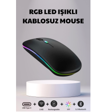 Kablosuz Fare Wireless Mouse, Bluetooth 5.2, Şarjlı, Ergonomik, Type-c, 800/1200/1600 Dpı, Led Işık