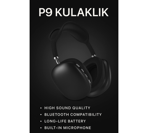 P9 Bluetooth 5.0 Kablosuz Siyah Kulaklık Mikrofonlu Uzun Pil Yüksek Bass ANC P9 Bluetooth 5.0 Kablosuz Siyah Kulaklık Mikrofonlu Uzun Pil Yüksek Bass ANC