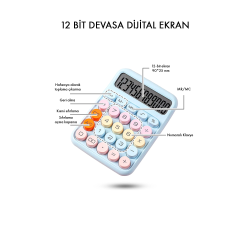 Renkli Hesap Makinesi - 12 Haneli Yuvarlak Tuşlu Mavi Renk Hesap Makinesi - 4 Fonksiyonlu Renkli Hesap Makinesi - 12 Haneli Yuvarlak Tuşlu Mavi Renk Hesap Makinesi - 4 Fonksiyonlu