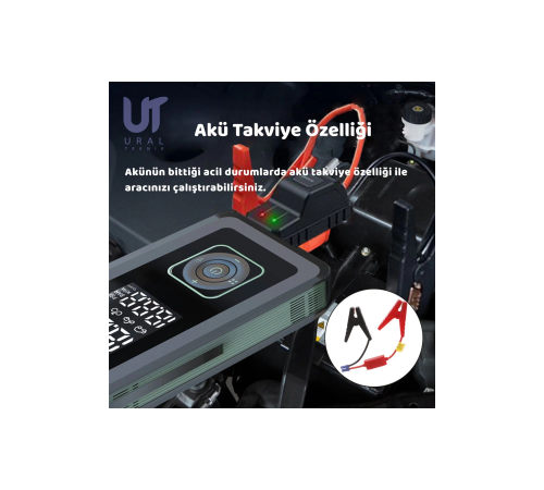 Taşınabilir Şarjlı Ekranlı Akü takviye-Powerbank-S.O.S ve Kamp Işıklı Lastik Şişirme Hava Kompresörü Taşınabilir Şarjlı Ekranlı Akü takviye-Powerbank-S.O.S ve Kamp Işıklı Lastik Şişirme Hava Kompresörü